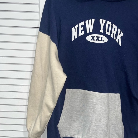 Forever21 Colorblock Navy/Grey/Beige New York Oversized Hoodie — M - Picture 2 of 5